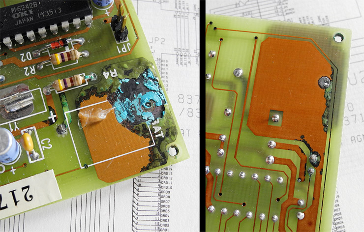 Amiga 500 expansion memory battery damage.