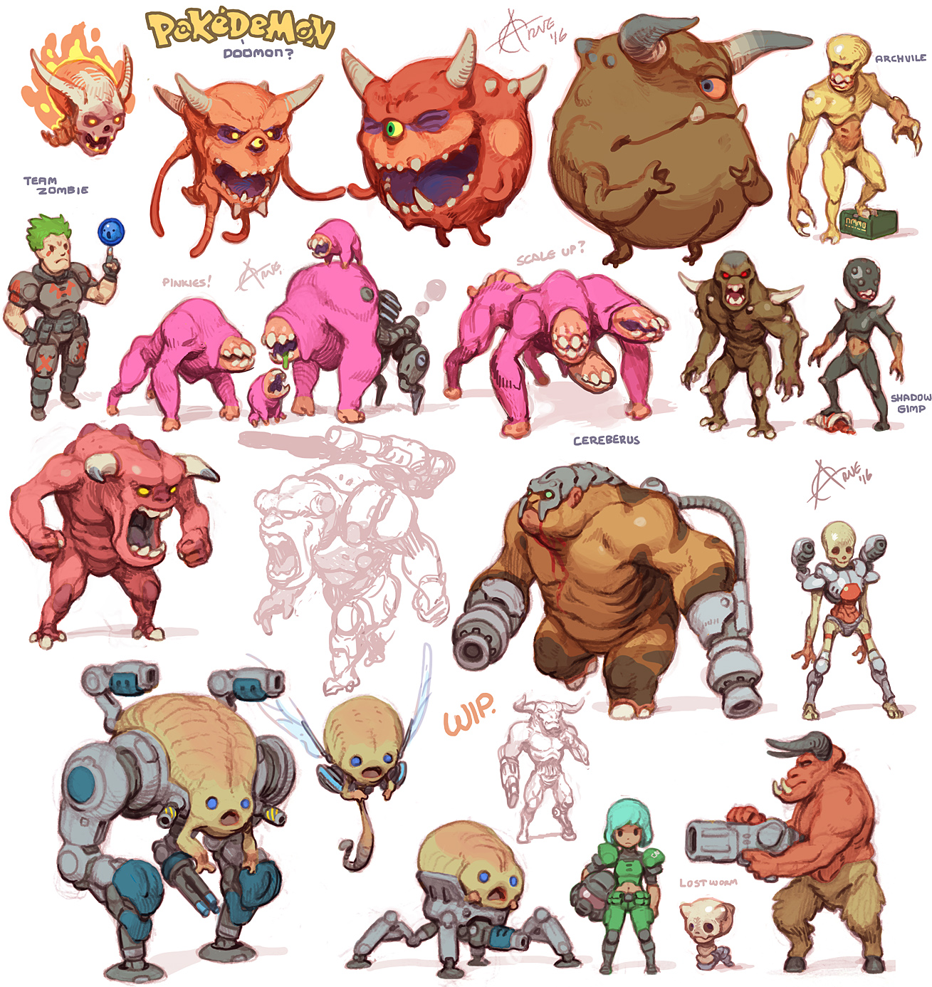 Chibi Doom character and monsters.