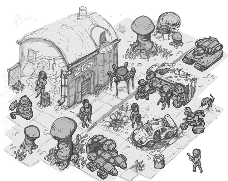 Isometric wasteland mockup