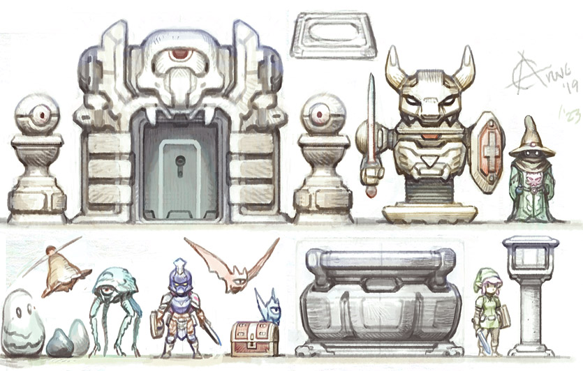 Dungeon entry and props.